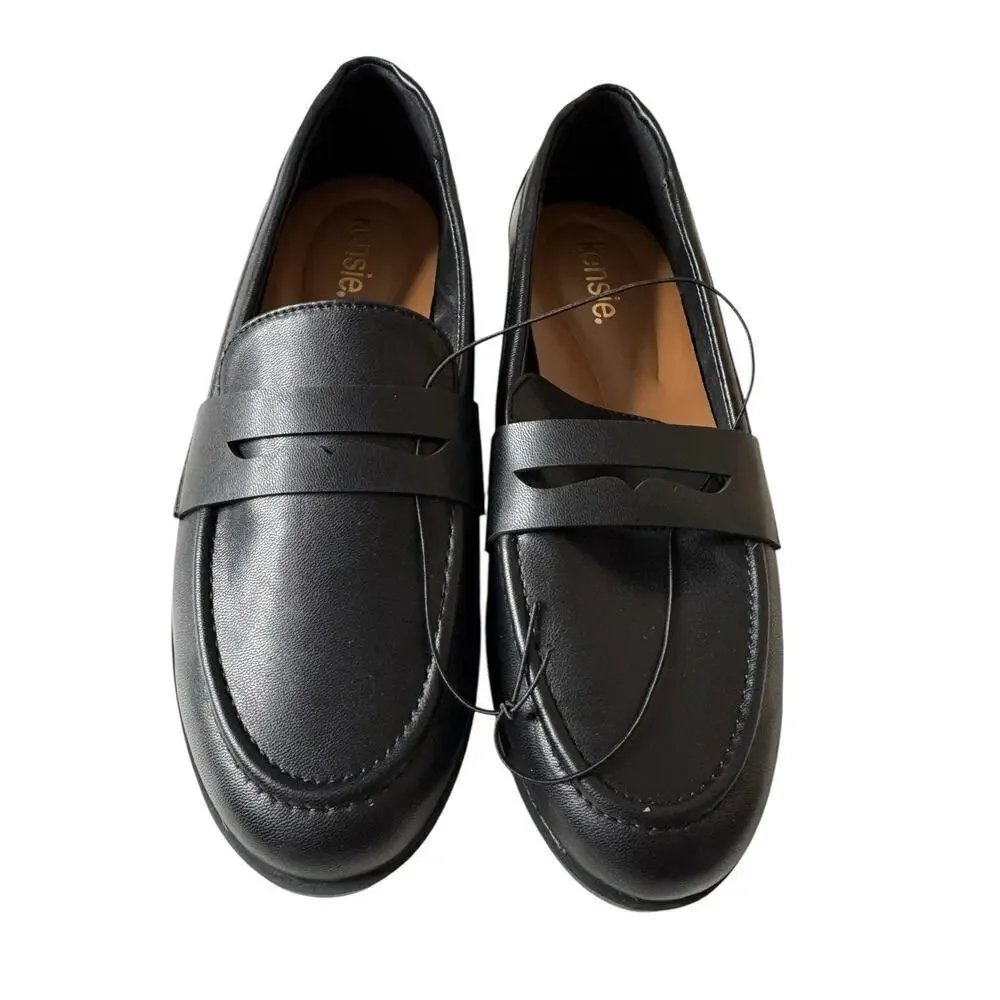 Kensie NEW Gitty Penny Loafer Shoes Women 8.5 Black Padded Footbed Vegan